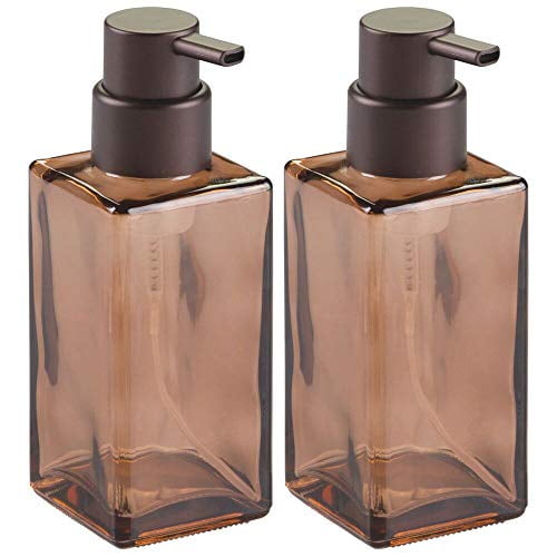 4 Pack Countertops Clear/Copper mDesign Modern Square Glass Refillable Foaming Hand Soap Dispenser Pump Bottle for Bathroom Vanities or Kitchen Sink 